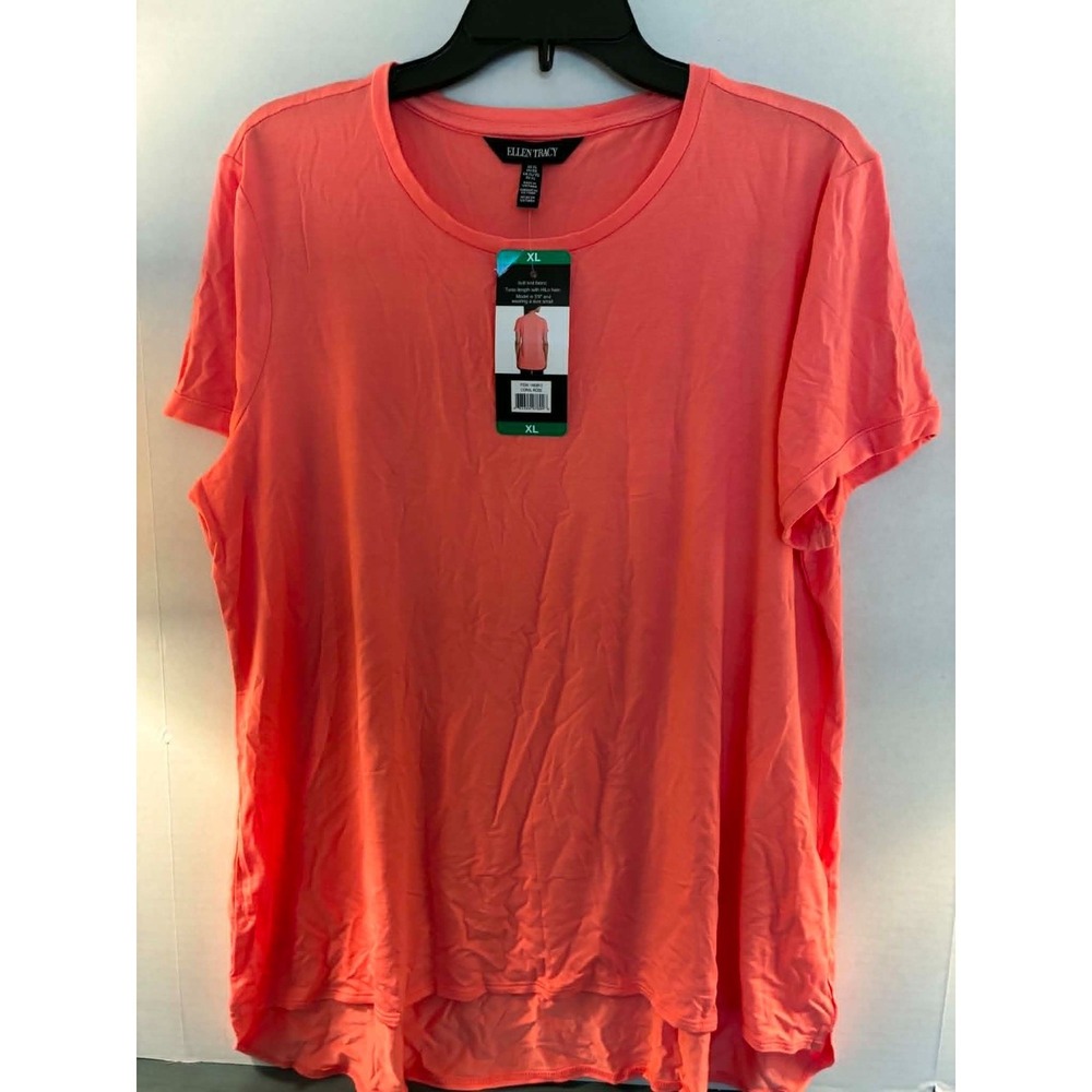 Ellen Tracy Womens XL Coral Rose‎ High-Low Tunic T-Shirt Short Sleeve NEW